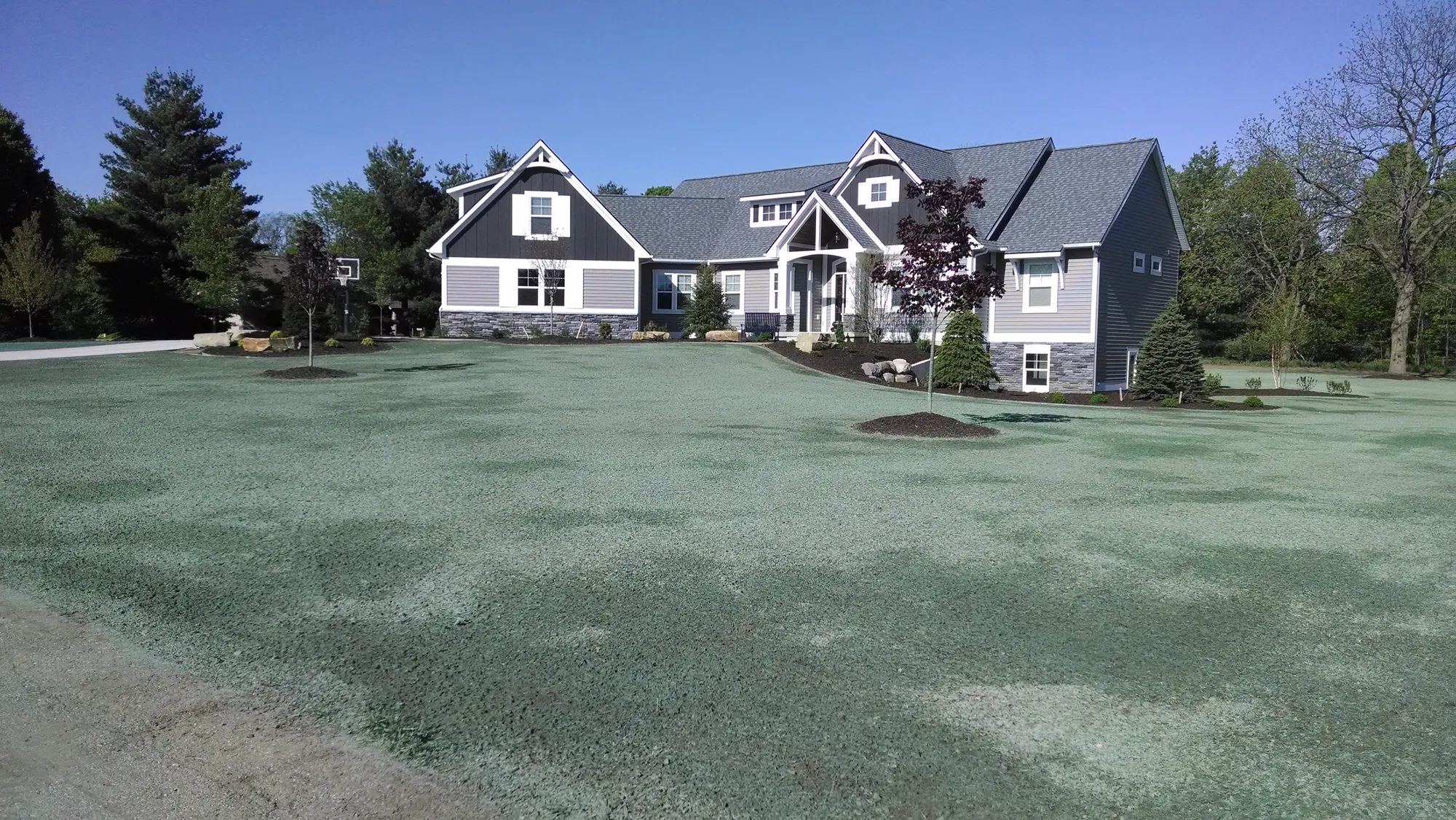 Luxury home with freshly hydroseeded lawn by Fraaza Enterprises