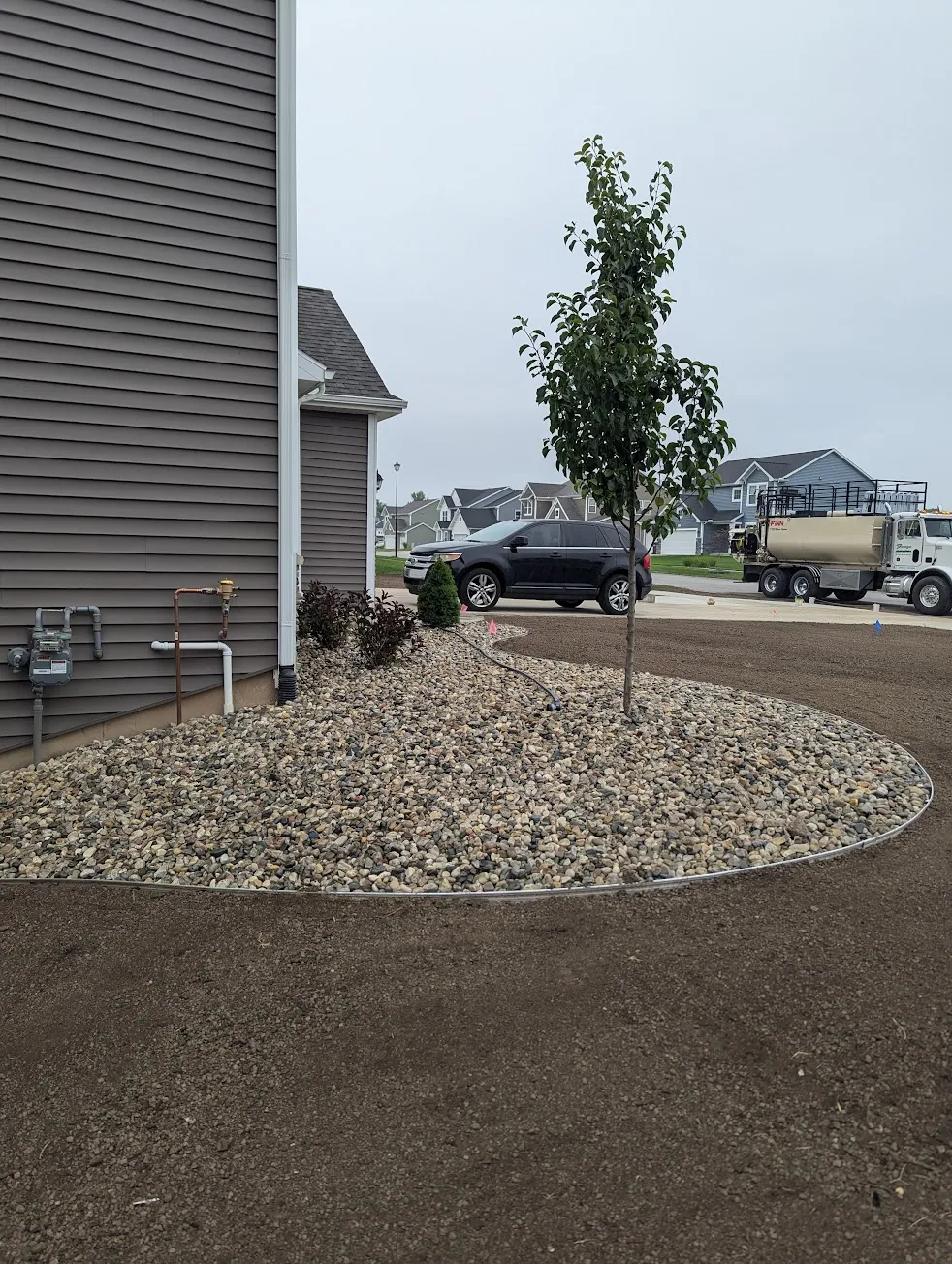 Front yard with stone border