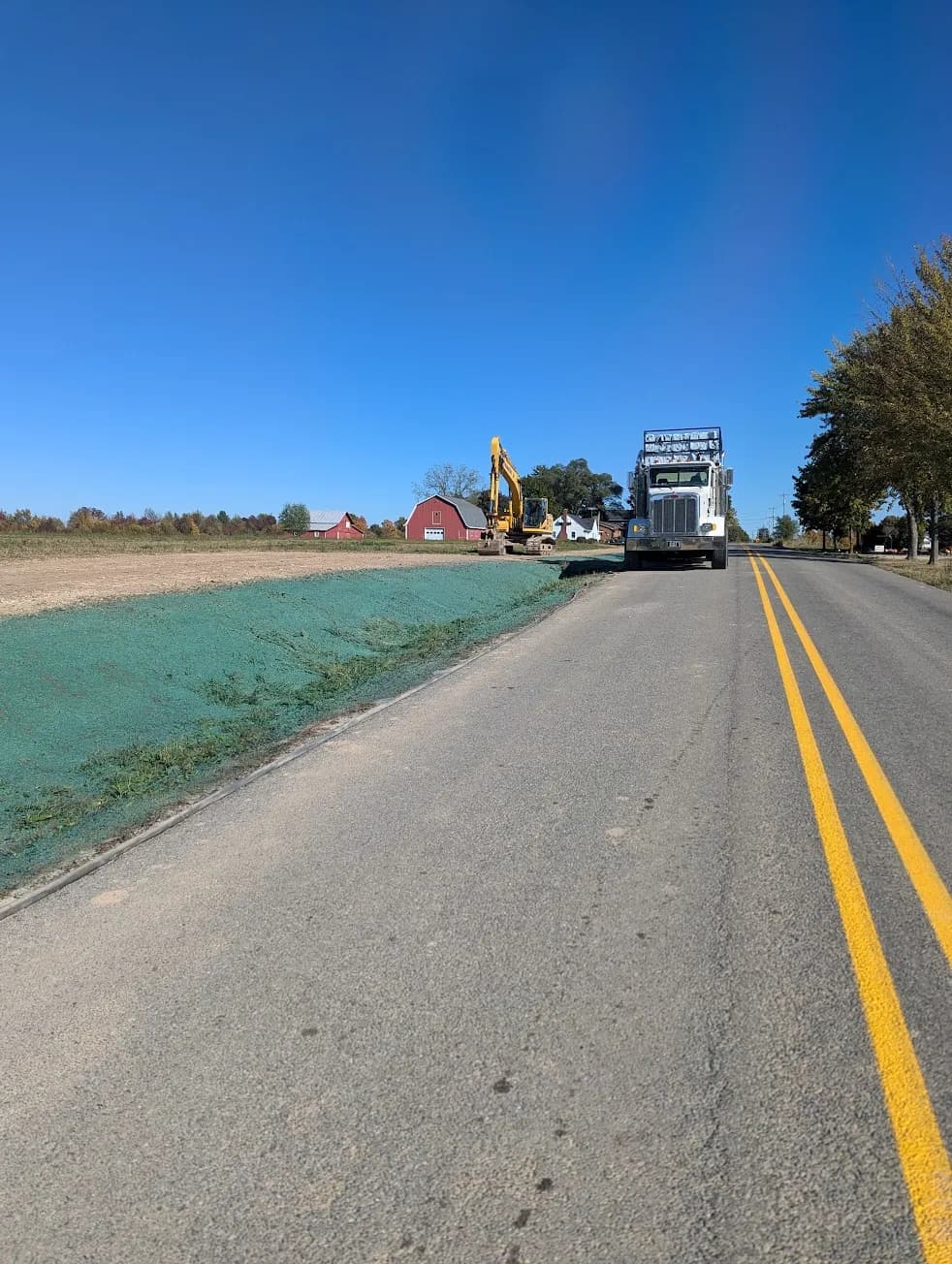 Roadside hydroseeding along a highway in West Michigan